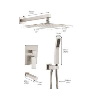 Système de douche pluie mural de luxe en laiton de 10 pouces, finition nickel brossé, ensemble de robinetterie de douche et bain combiné - Product Image 6