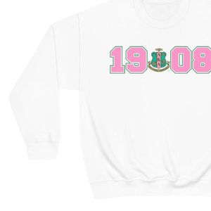 Sweat-shirt blanc à col rond avec imprimé graphique rose et vert 1908, manches longues, en molleton de coton, pull décontracté pour femme, haut d'hiver - Product Image 2