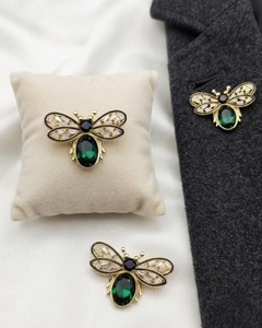 Broche Abeille Vintage Dorée avec Cristal Vert et Strass Transparent, Épingle de Revers Plaquée, Bijou pour Mariage, Fiançailles, Femmes et Hommes - Product Image 2