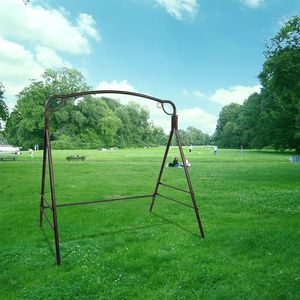 Moderna Struttura per Dondolo da Giardino in Ferro Battuto, con Cuscino Impermeabile Color Bronzo, per Arredamento da Esterno in Vimini e Metallo - Product Image 2