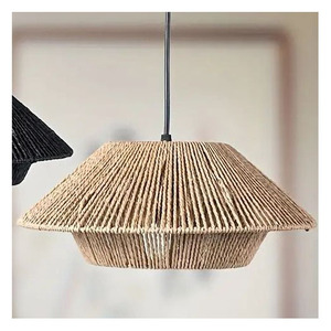 Lámpara Colgante de Yute Tejida a Mano, Estilo Moderno de Mediados de Siglo, con Detalles de Madera, Lámpara de Techo de Fibra Natural en Forma de Cono - Product Image 2