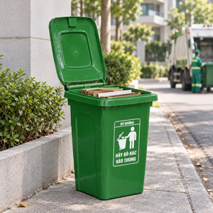 60L Plastic Outdoor Waste Bin Flip Lid Rectangular <b>Dustbin</b> Eco Friendly Rolling Garbage Container for Home Commercial - Product Image 1