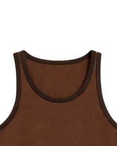 เสื้อกล้ามผู้ชายสีเบจน้ำตาลตัดขอบสีตัดกัน ผ้าฝ้าย ใส่สบายๆ สำหรับฤดูร้อน ออกกำลังกาย ฟิตเนส สีพื้น - Product Image 4