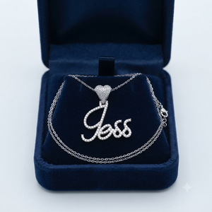 925 <b>Silver</b> Cursive Script Customizable Iced lab grown Diamond <b>Initial</b> Letter Romantic Heart Clasp Fine Pendants Charms <b>Necklaces</b> - Product Image 5