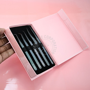 Pinzas negras para pestañas de 45 y 90 grados, pinzas para extensión de pestañas con punta de fibra en forma de curva de Luna, pinzas para Punta de volumen fino negro - Product Image 1