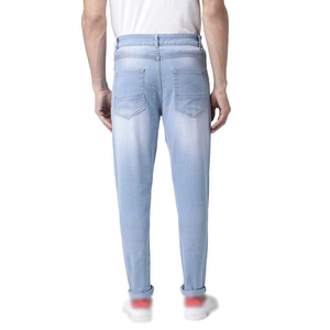 Men's Super Light Blue Skinny Jeans <b>Bleached</b> Wash Denim Pants Elastic Stretch Casual Trousers Summer Thin Breathable Male Jean - Product Image 4