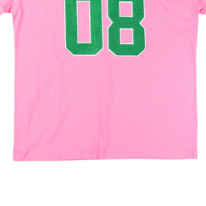T-shirt rose oversize en jersey pour femme, col en V, style universitaire, manches courtes, décontracté, athlétique, style sororité grecque - Product Image 5
