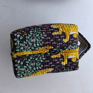 Quilted Cotton Eco-Friendly Makeup Bag <b>Medium</b> Travel Cosmetic <b>Case</b> with Zipper Closure Soft Handle Light Weight - Product Image 1