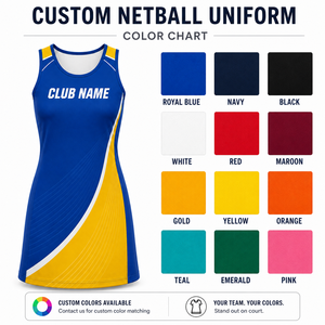 Uniforme de Netball Personalizado MEGAMAPLE para Mujer, Sin Mangas, IMA-NBU-009, Azul y Naranja, Impresión por Sublimación, Vestido Transpirable de Poliéster, Talla XS - Product Image 3