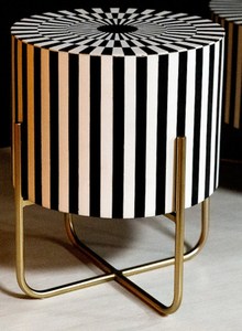 Modern <b>Black</b> and White Striped Coffee <b>Table</b> <b>Round</b> <b>Side</b> Boudoir Ottoman Metal Frame for Living Room Bedroom Hotel - Product Image 2