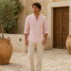 Camisa de vestir ajustada para hombre de lino – Camisa de lino natural tejido para uso casual de verano - Product Image 2