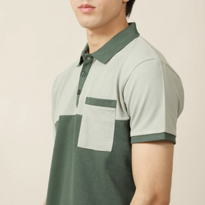 เสื้อโปโลชาย แขนสั้น ทรงปกติ ผ้าฝ้ายถัก ระบายอากาศดี ดีไซน์กระเป๋า  แบบคัลเลอร์บล็อก - Product Image 6