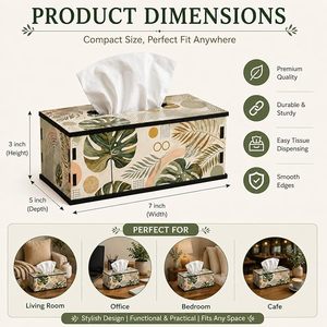 Aqdus Saleem - Cubierta para Caja de Pañuelos y Servilletas de Cartón Corrugado con Diseño de Hojas Impresas Contemporáneo para Decoración del Hogar y Escritorio - Product Image 2