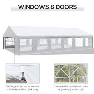 39 X 23ft White Party <b>Tent</b> Carport Large Outdoor <b>Canopy</b> with Removable Sidewalls Windows for Celebrations Weddings - Product Image 5
