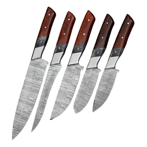Ensemble de 5 couteaux de chef en acier Damas forgé à la main, 67 couches, manches en bois de rose ambidextres, couteaux de cuisine durables, OEM - Product Image 4