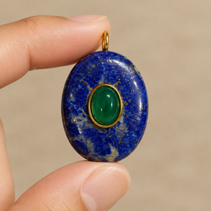 Pendentifs ovales tendance faits à la main en lapis-lazuli, breloques en pierres précieuses mélangées, cabochons en pierre naturelle dorée, bijoux en pierre naturelle en gros - Product Image 3