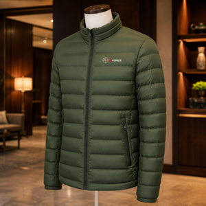 Veste d'hiver décontractée de qualité supérieure à col montant, fermeture éclair, coupe-vent, couleur unie, en duvet - Product Image 3