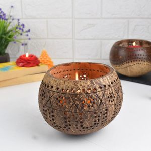 Thenga Hand Carved Coconut Shell Candle <b>Holder</b> | Eco-Friendly Lantern <b>Tealight</b> with Tropical Design | Wooden Candle <b>Holders</b> for - Product Image 2