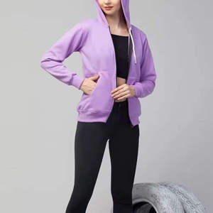 เสื้อสเวตเชิ้ตผ้าฟลีซมีฮู้ดสีม่วงสำหรับผู้หญิง แขนยาว สีพื้น สวมใส่สบายๆ ในฤดูใบไม้ร่วง มีกระเป๋า ระบายอากาศได้ดี - Product Image 3