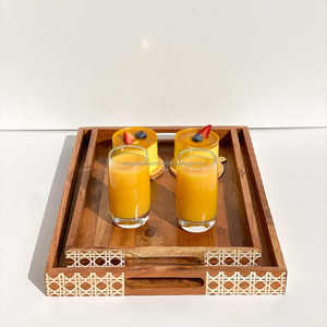 Bandeja Rectangular de Madera de Mango y Acacia Pulida, Artesanía India, con Asas, para Desayuno, Mesa de Centro, Decoración del Hogar, Bandeja para Servir - Product Image 4