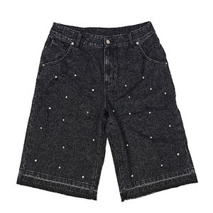 Pantalones Cortos Bermuda de Mezclilla Oscura para Hombre, Cintura Media, Casuales, Tejidos, Transpirables, Ecológicos, con Botones, Diseño Sólido, Logotipo Frontal - Product Image 1