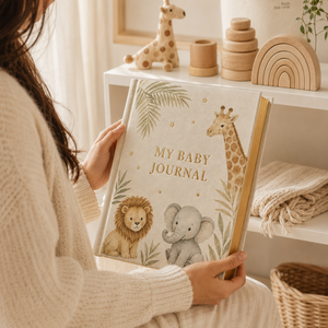 LABON - Diario Personalizado para Bebés con Temática de Safari, Tapa Dura de Lino, Bordes Dorados, Diario de Hitos, Álbum de Recortes de Animales de la Selva al por Mayor - Product Image 4