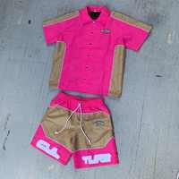 Ensemble short et coupe-vent à capuche respirant et léger de qualité supérieure en nylon bicolore avec cordon de serrage, personnalisable avec votre logo, deux pièces