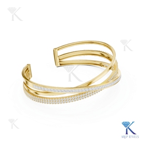 Brazalete de Diamantes Cultivados en Laboratorio, Diseño Cruzado, Oro Sólido de 14K/18K, Joyería Fina de Lujo para Mujer, Fabricante Mayorista - Product Image 6