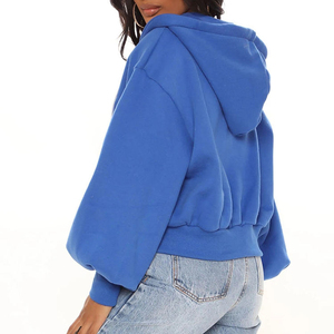 Sudadera con Capucha Azul para Mujer, con Cierre, Manga Larga, Corte Holgado Informal, Color Sólido, Algodón de Peso Medio, para Otoño, con Bolsillos Laterales - Product Image 2