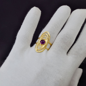 Purple Amethyst Swirl Statement <b>Ring</b> Handmade <b>Chunky</b> Boho Natural Gemstone 18K Gold Plated Brass Geometric Jewelry Gift Women - Product Image 5