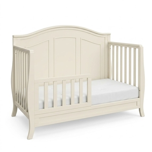 Lit bébé sculpté en acajou, mobilier de chambre d'enfant fait main d'Indonésie, blanc crème AQ77741 - Product Image 2
