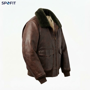 SPOFIT เสื้อแจ็คเก็ตบอมเบอร์หนังแท้สำหรับผู้ชายพร้อมปกขนสัตว์แบบซิปปิดฤดูหนาวเสื้อโค้ทหนาอุ่นสไตล์โมโต - Product Image 2
