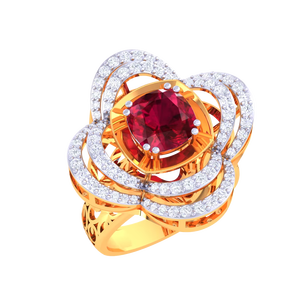 แหวนค็อกเทลรูปดอกไม้ประดับทองคำหรูหราและเพชรสำหรับผู้หญิง ของขวัญเครื่องประดับชั้นดี - Product Image 2