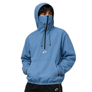 Custom Blue Face Cover Hooded Pullover Windbreaker Men’s <b>Lightweight</b> Outdoor Streetwear Men's <b>Jacket</b> OEM Technical Windbreaker - Product Image 3