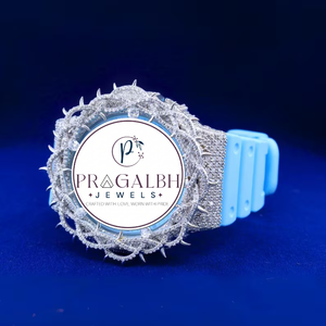 นาฬิกา Pragalbh Jewels ประดับเพชรแบบกำหนดเอง หรูหรา ขอบหน้าปัดรูปมงกุฎ นาฬิกาควอตซ์อนาล็อกดิจิตอล สายสแตนเลสและยาง สำหรับผู้ชาย - Product Image 5
