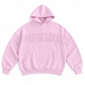 Sweat-shirt à capuche en tricot uni surdimensionné avec lettrage ton sur ton rose ou bleu ardoise, coupe décontractée, personnalisable OEM/ODM - Product Image 2