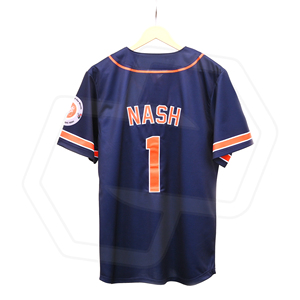 Maillot de baseball pour homme à boutons, bleu marine et orange, en polyester respirant, uniforme d'équipe adulte, vêtements de sport athlétiques, impression personnalisée, vente en gros - Product Image 2