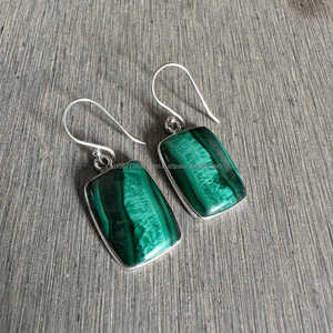 Solid 925 Sterling Silver Dangle <b>Earrings</b>, Natural Malachite Tear Drop Long <b>Earrings</b>, Handmade Gemstone Jewelry, Gift for Her - Product Image 5