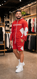REXFIT SPORTS 2026 ชุดแจ็คเก็ตและกางเกงขาสั้นไนลอนกันลมสีแดงขาวแบบกำหนดเอง แบรนด์ส่วนตัว เสื้อผ้าสตรีทแวร์และชุดกีฬาสำหรับผู้ชาย - Product Image 5