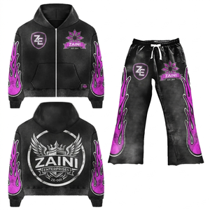 ชุดเซ็ตเสื้อผ้าผู้ชาย ZAINI ZI-031 สไตล์สตรีทแวร์สำหรับฤดูหนาว ผ้าฟลีซคอตตอนหนา 350 GSM ระบายอากาศได้ดี สีขาวชมพู รับผลิตแบบ OEM ODM - Product Image 1