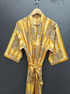 ชุดกิโมโนลายการ์ตูนพิมพ์ลายบล็อก ผ้าฝ้าย 100% ระบายอากาศได้ดี ชุดนอนฤดูร้อน ทำมือ ODM คอวี เอวยางยืด ยาวเต็มตัว/ยาวถึงเข่า - Product Image 5