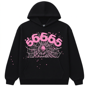 เสื้อฮู้ดสีดำสไตล์โกธิค พิมพ์ลายการ์ตูนสีชมพู 6666 มีกระเป๋าหน้า ทรงโอเวอร์ไซส์ ผ้าฟลีซบุขนสำหรับฤดูหนาว แห้งเร็ว - Product Image 1