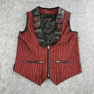 เสื้อกั๊กสไตล์โกธิค 2 สี วินเทจ ลายทางสีแดงดำ ขนาดกลาง สไตล์พังก์ หนังเทียม 2026 - Product Image 1