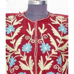 Chaleco Suzani Hecho a Mano para Mujer, Estampado Floral, Tejido, para Primavera/Otoño, con Mangas Cortas - Product Image 5