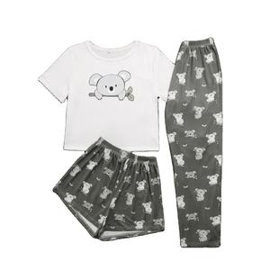 Conjunto de 3 Piezas de Salón para Mujer, Estampado Personalizado, Tallas Grandes, Cintura Elástica, Tejido, Verano, Otoño, Primavera, Nueva Colección, Manga Corta - Product Image 3