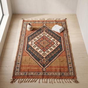 Tapis en laine bouclée tissé à la main - Couleur unie, antidérapant, pour usage commercial et domestique, tapis de sol à poils moyens avec franges - Product Image 1