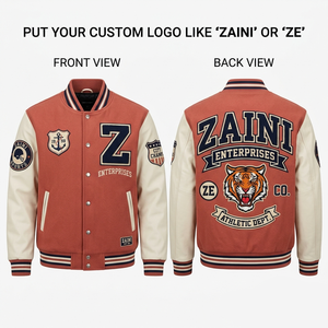 เสื้อแจ็คเก็ตวาร์ซิตี้ ZAINI ZE-062 สำหรับผู้ชาย ผ้าฝ้ายฟลีซ 420 GSM กันลม ตกแต่งขอบแขนด้วยผ้าริบถัก ปักลายเชนิลล์ตามสั่ง - Product Image 1