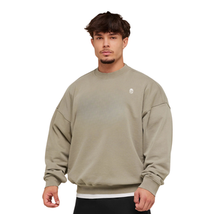 Sudadera Extra Grande para Hombre, Cuello Redondo, Color Marrón, Lino, Estilo Casual Urbano, Felpa Gruesa - Product Image 3