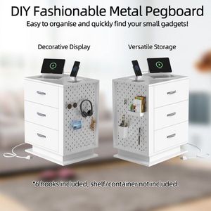 White Right Side 3-Drawer <b>Bedside</b> Nightstand <b>Table</b> RGB <b>LED</b> Charging Station with USB Ports Bedroom Furniture - Product Image 3