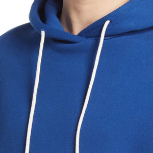 Sweat-shirt à capuche bleu uni pour homme, coupe ample, poche kangourou, cordons blancs, 100% coton tricoté, écologique - Product Image 5